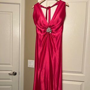 Nicole Bakti Fuchsia Evening Dress with Swarovski Crystal Adornment. Size M